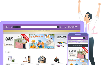 zenlinkの画面と喜ぶスーツの男性