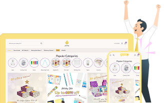 zenpopの画面と喜ぶスーツの男性