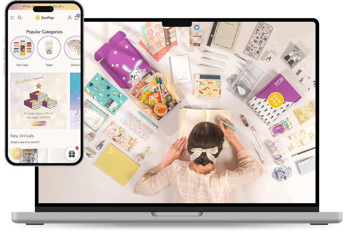 ラップトップとスマホにZenPopのサイト